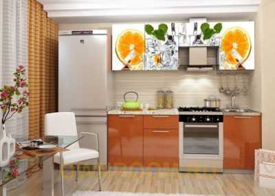 Кухня Апельсин, МДФ, 2.1 м с фотопечатью
